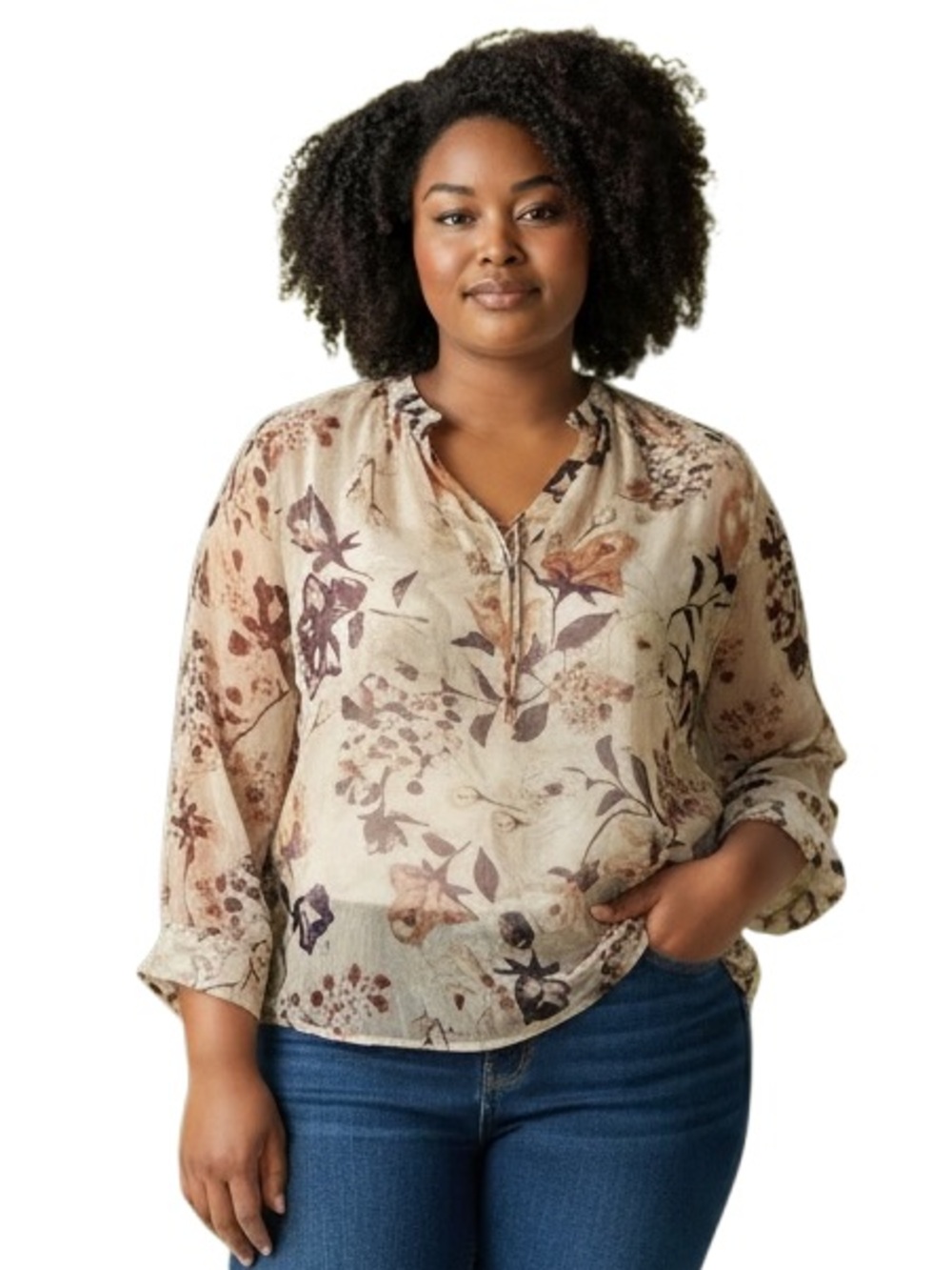 LAUREN RALPH LAUREN Floral Sheer Chiffon Blouse